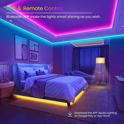 50 FT LED Strip Lights,Bluetooth LED Lights for Bedroom, Color Changing Light Strip with Music Sync, Phone Controller and IR Remote(App+Remote +Mic)