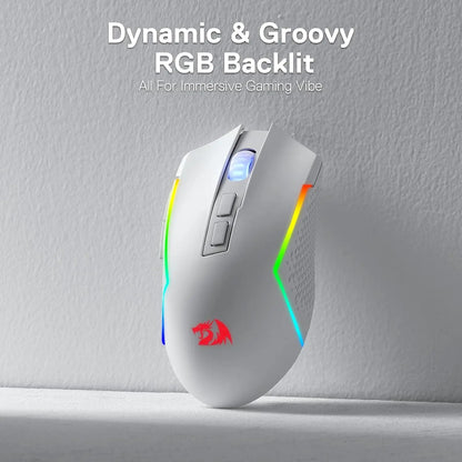 M693 Wireless/Wired BT & 2.4G Bluetooth Gaming 8000 DPI Mouse 3-Mode Connection RGB Backlight for Pc/Mac/Laptop， White