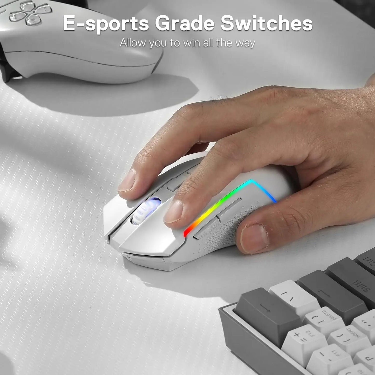 M693 Wireless/Wired BT & 2.4G Bluetooth Gaming 8000 DPI Mouse 3-Mode Connection RGB Backlight for Pc/Mac/Laptop， White