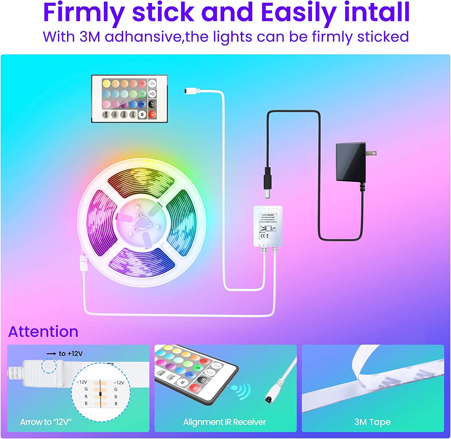 50 FT LED Strip Lights,Bluetooth LED Lights for Bedroom, Color Changing Light Strip with Music Sync, Phone Controller and IR Remote(App+Remote +Mic)