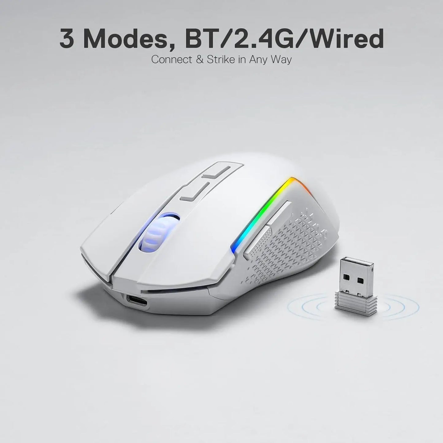 M693 Wireless/Wired BT & 2.4G Bluetooth Gaming 8000 DPI Mouse 3-Mode Connection RGB Backlight for Pc/Mac/Laptop， White